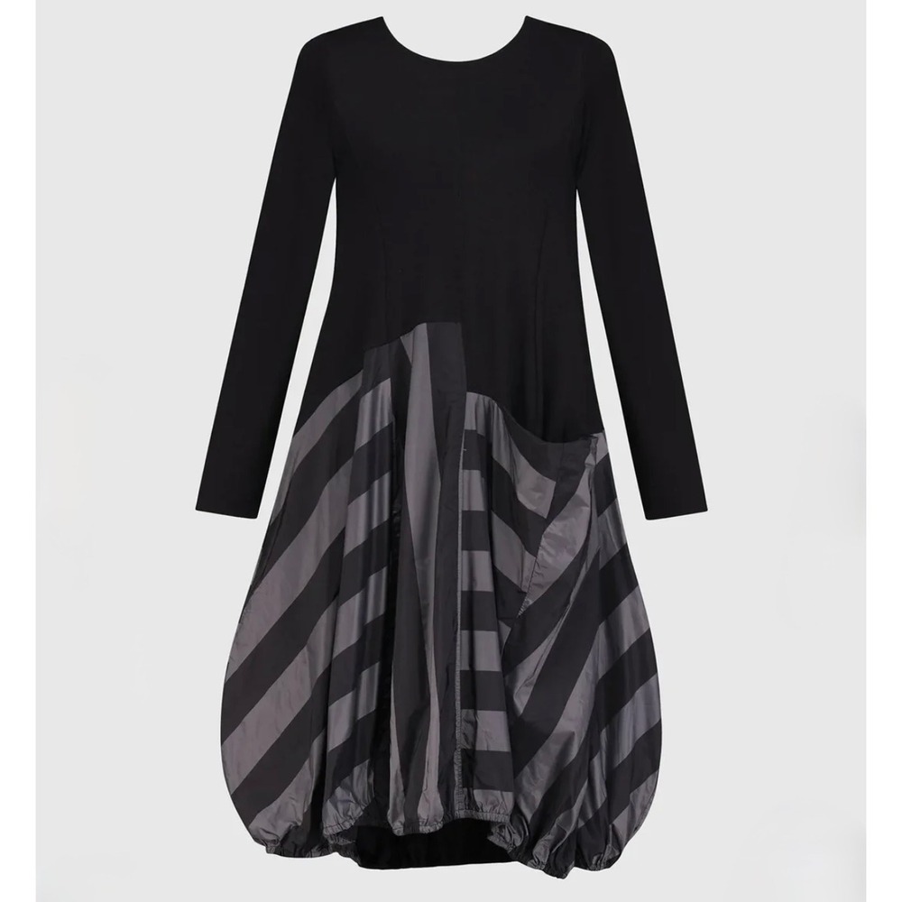 Alembika Whisper Wonderful Dress Silver Stripe Balloon Midi Dress Size 3 (10/12)